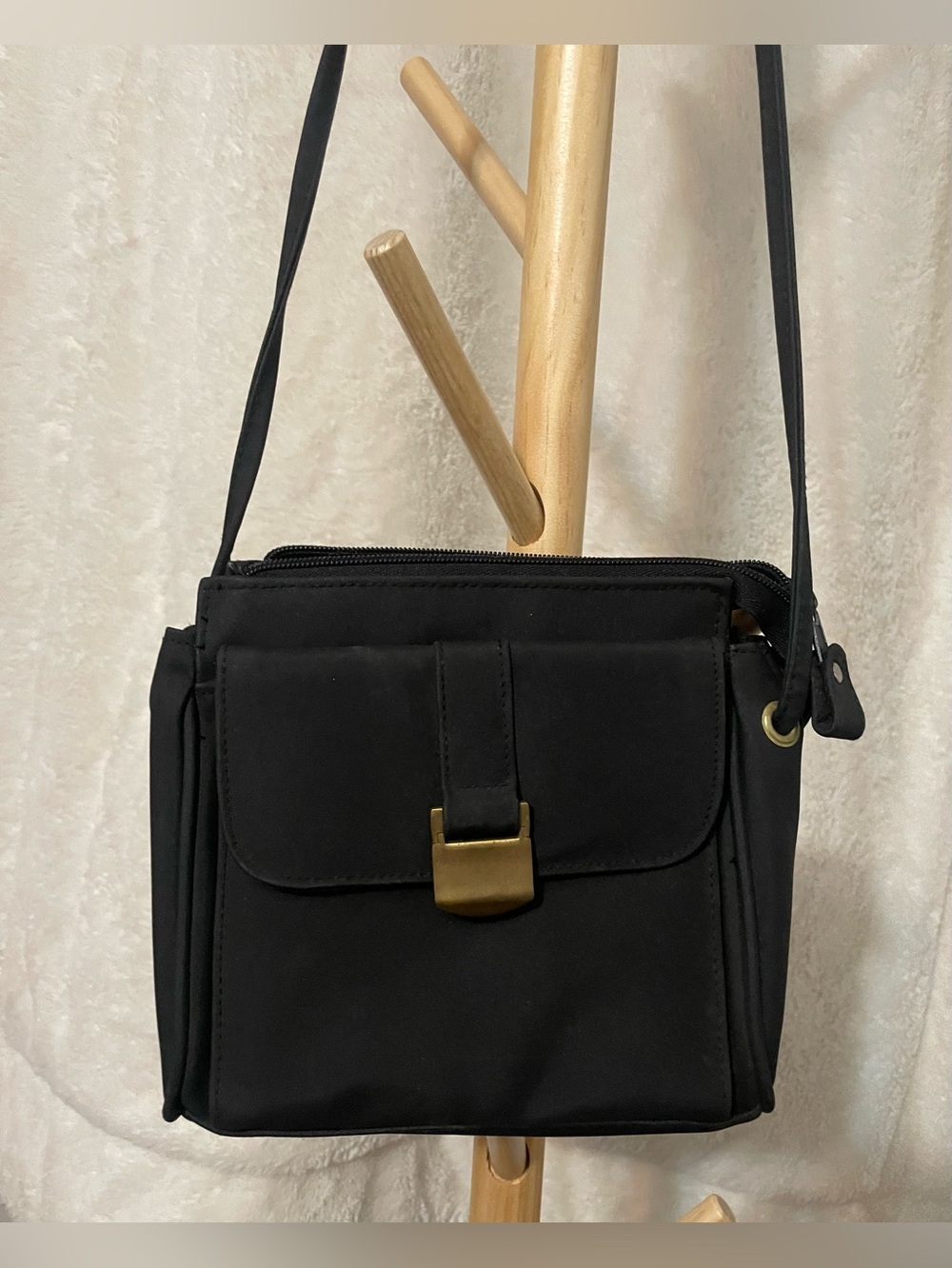 Jaclyn Smith Black Crossbody Shoulder Bag with Gold Accent